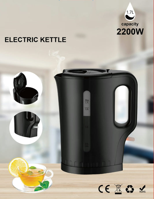 1.7 LITRE ELECTRIC CORDLESS KETTLE 2200W  (BLACK)